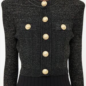 Balmain Black Textured Blazer with Gold Accents